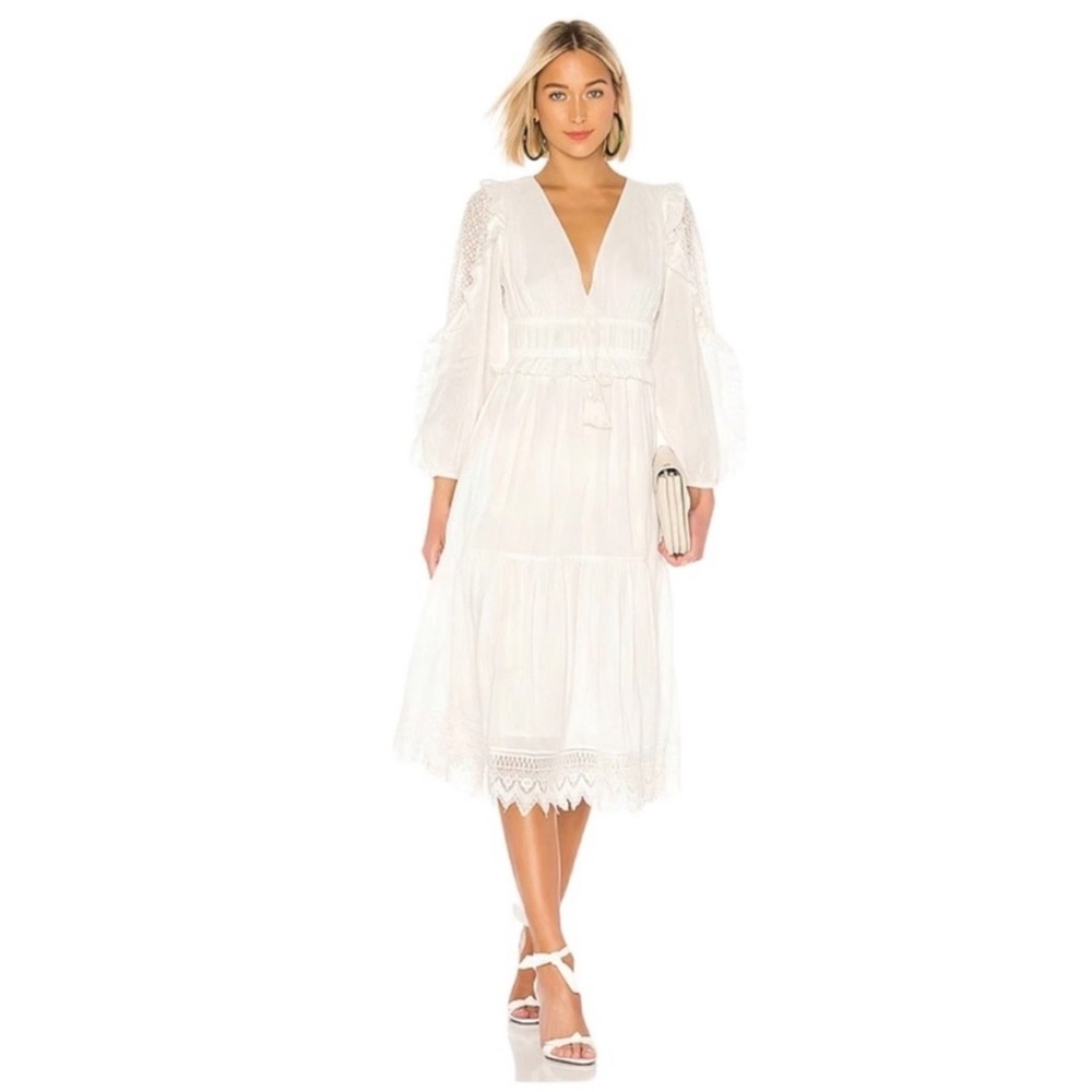 Ulla Johnson Sheila Dress White Lace Sleeve Embroider Midi Revolve Size 8 Medium - Picture 16 of 16